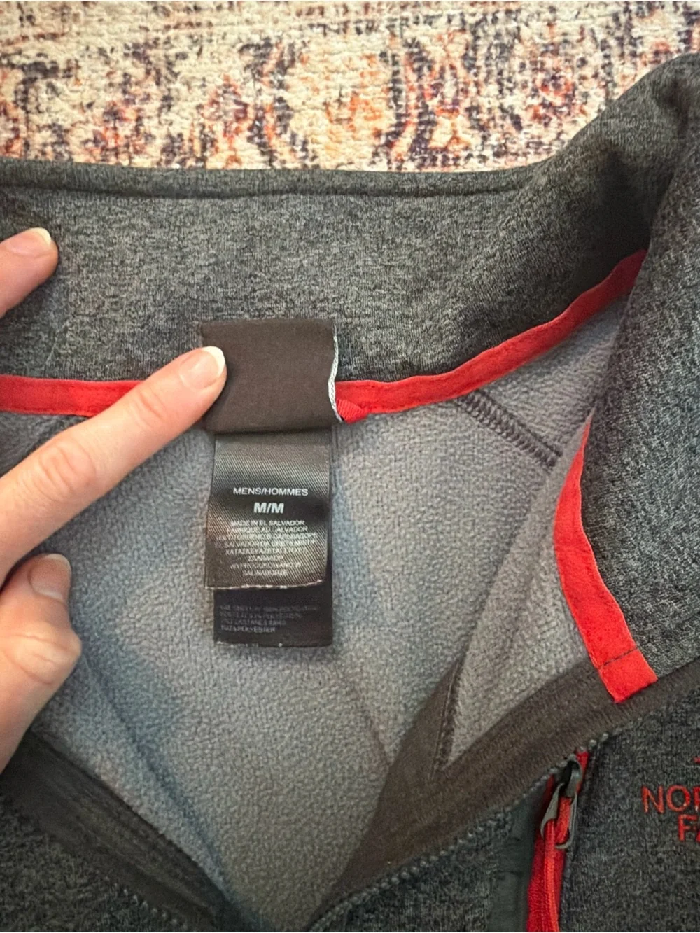 The North Face Men’s Charcoal Gray Quarter-Zip Pullover with Red Trim